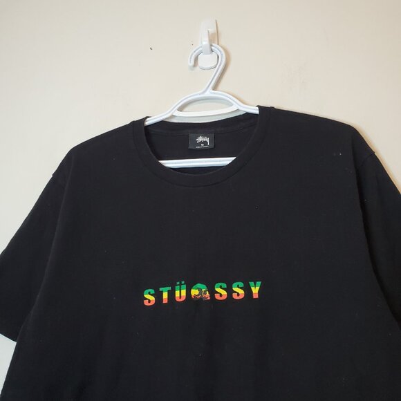 Stussy Rasta Spellout Graphic Shirt Black Size M - Picture 3 of 4